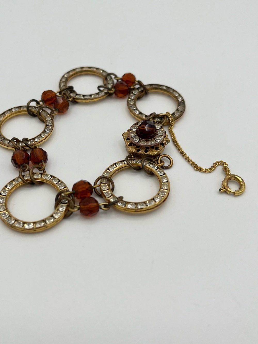Signed Miriam Haskell Vintage Jewelry Set Gold Amber Rhinestone Demi-Parure - Picture 5 of 8